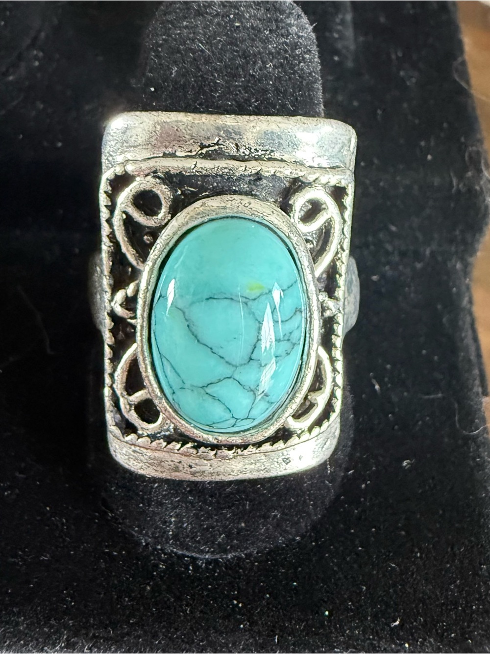 Turquoise Oval Stone Ring - Silver-Tone Women's Jewelry